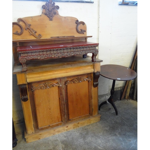 544 - Victorian pine chiffonier together with a mahogany tripod table and a stained hardwood carved Orient... 