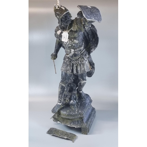 69 - Spelter figure of a Roman or Greek warrior. 66cm high approx.
(B.P. 21% + VAT)