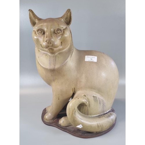 79 - Modern ceramic study of a stylised seated cat. 40cm high approx. 
(B.P. 21% + VAT)