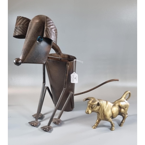 84 - Brass study of a bull, together with a modern scrap metal built nodding dog. (2)
(B.P. 21% + VAT)