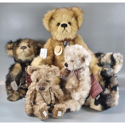 87 - A collection of five modern Charlie bears to include: 'Rhubarb', 'Luke' etc. (5)
(B.P. 21% + VAT)