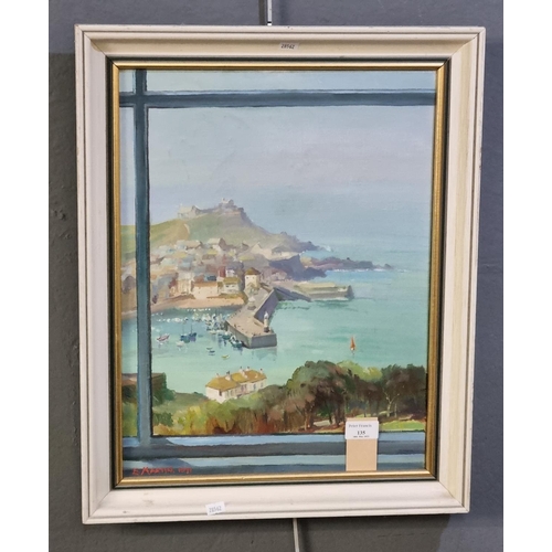 135 - E Martin (British 20th century), fishing village viewed from a window, possibly St Ives,  signed and...