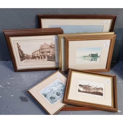 141 - Group of assorted prints and watercolours of local topographical interest.  Framed.  (9)   (B.P. 21%... 