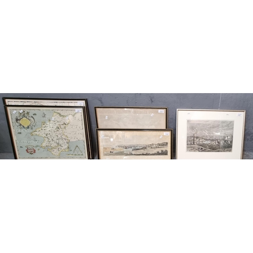 145 - Group of assorted topographical engravings/prints and two reproduction maps.  (5)   (B.P. 21% + VAT)