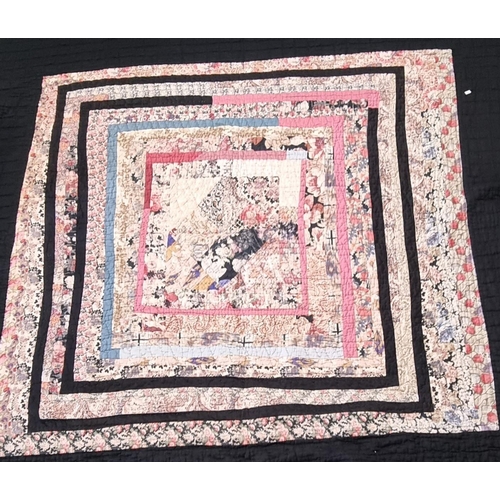 151A - Handmade antique cotton double sided patchwork quilt with diamond centre. 200 x 211cm approx.
(B.P. ... 