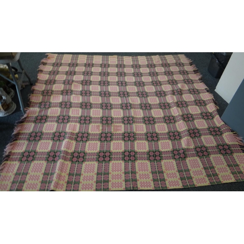 153 - Vintage woollen Welsh tapestry pink ground blanket or carthen with traditional Caernarfon design and... 