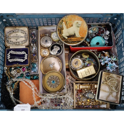 185 - Vintage jewellery collection, to include: compacts, watches, necklaces, Noddy Club badge, buckles, t... 