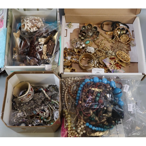 191 - Box comprising assorted costume jewellery, shell and beaded jewellery etc.  (B.P. 21% + VAT)