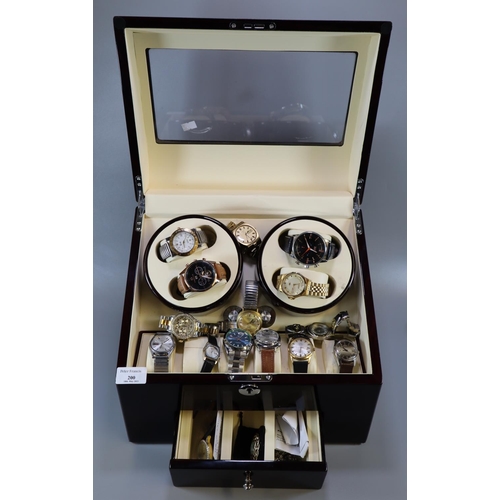 200 - Collection of gents watches in a revolving watch box/case, to include: Seiko, Leno etc. some automat... 