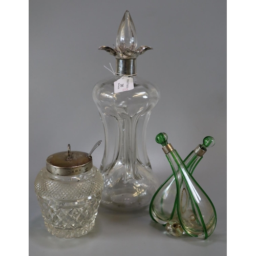 205 - Mappin & Webb dimple glass decanter and stopper with silver mount together with a cut glass silver t... 