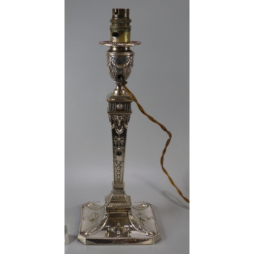 206 - Early 20th century silver Corinthian column classical design candlestick, now converted to a lamp by... 