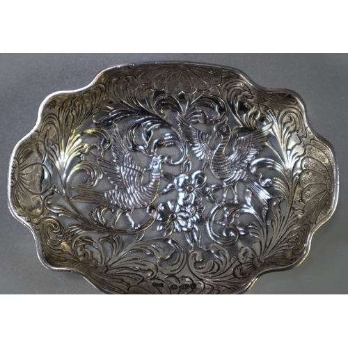 210 - Early 20th century silver pierced dish with exotic birds amongst foliage by Samuel Boyce Landeck (Du... 