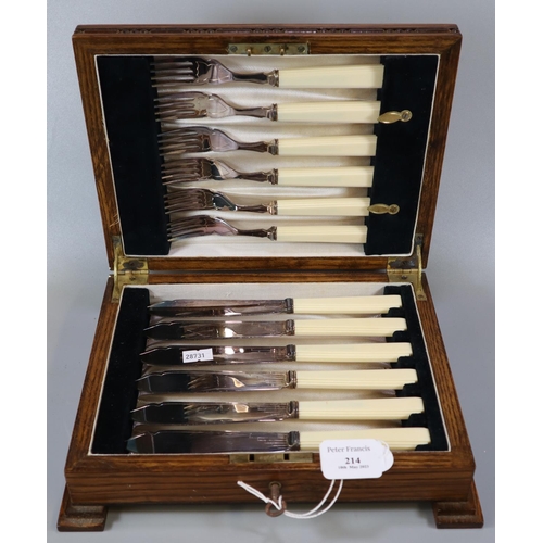 214 - Art Deco cased set of six fish knives and forks with geometric Bakelite handles.   (B.P. 21% + VAT)