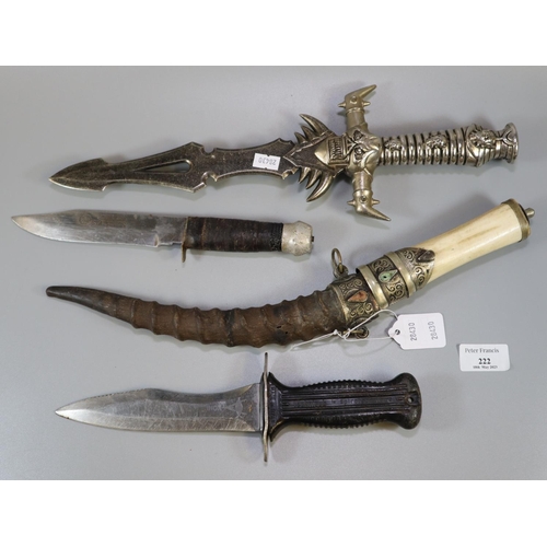 222 - Collection of theatrical and other knives, to include: Italian Grisbi survival knife, Middle Eastern... 