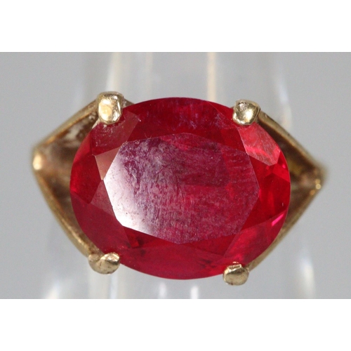 226 - 9ct gold red stone ring, size I, 3.7g approx.  (B.P. 21% + VAT)