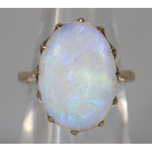 227 - 9ct gold opal ring, size J, 3.5g approx.  (B.P. 21% + VAT)