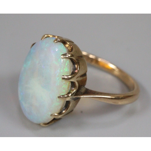 227 - 9ct gold opal ring, size J, 3.5g approx.  (B.P. 21% + VAT)