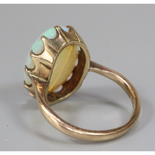 227 - 9ct gold opal ring, size J, 3.5g approx.  (B.P. 21% + VAT)