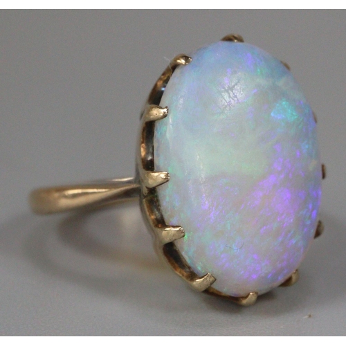 227 - 9ct gold opal ring, size J, 3.5g approx.  (B.P. 21% + VAT)