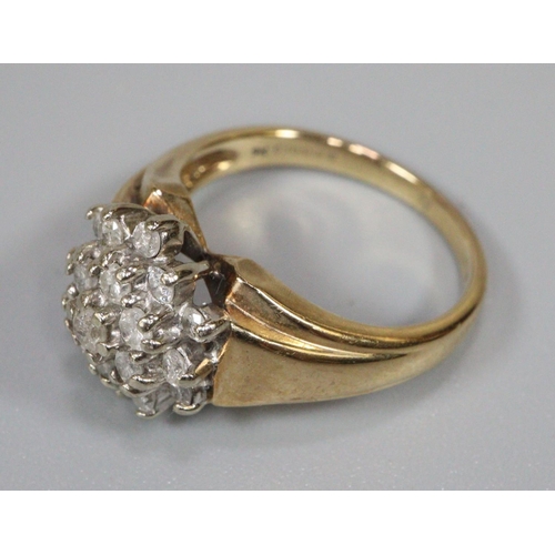 236 - 9ct gold and diamond cluster ring, size I 1/2, 3.3g approx.  (B.P. 21% + VAT)