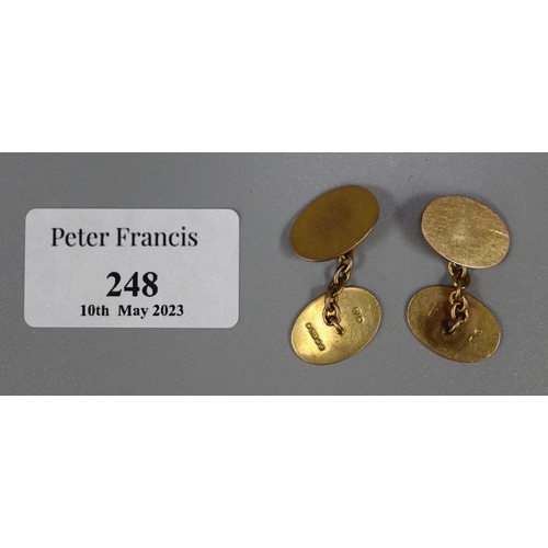 248 - Pair of 9ct gold oval cufflinks.  6.2g approx.  (B.P. 21% + VAT)