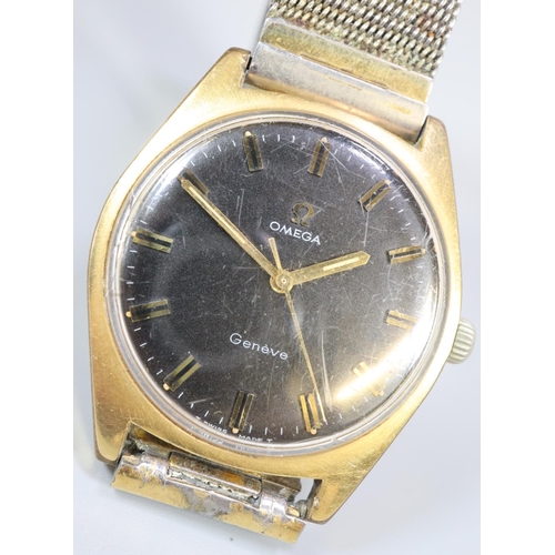 269 - Omega gold plated gentleman's wristwatch with black face having double baton numerals, 'Omega ,  Gen... 