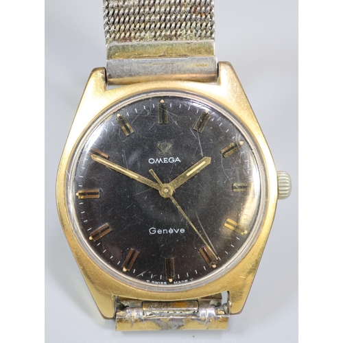 269 - Omega gold plated gentleman's wristwatch with black face having double baton numerals, 'Omega ,  Gen... 