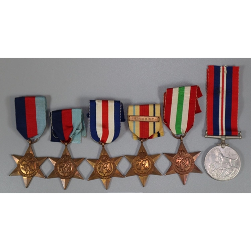 294 - WWII Medal group, to include: 1939-45 War Medal, 1939-45 Star, France and Germany Star, Africa Star,... 