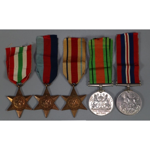 295 - Group of WWII War Medals, to include: 1939-45 War Medal, Defence Medal, 1939-45 Star, Africa Star an... 