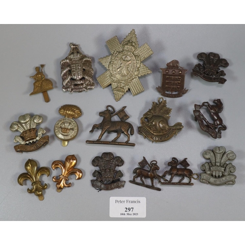 297 - Collection of assorted Military cap badges: Scottish, Welsh etc.   (B.P. 21% + VAT)