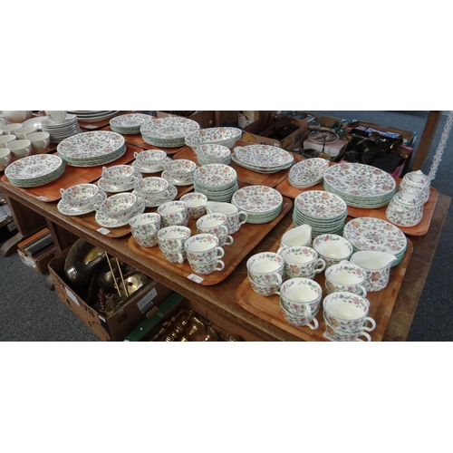 321 - Seven trays of Minton's 'Haddon Hall' design items to include: two handled soup bowls with stands, v...