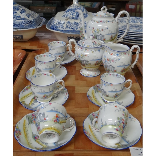 323 - 15 piece Royal Albert Crown China 'Rosedale' pattern coffee set, including coffee pot.   (B.P. 21% +... 