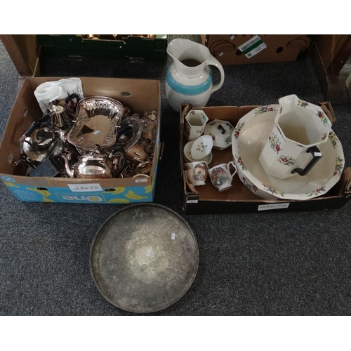 341 - Box of china to include: Cauldon England 'Autumn' design wash set comprising; jug and basin, hexagon... 