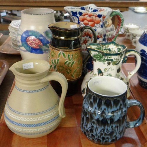 344 - Collection of ceramics, to include: Poole pottery tankard, Honiton pottery vase, Doulton jugs, large... 