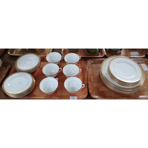 360 - Two trays of Royal Doulton 'Royal Gould' tea and dinner ware items, to include: cups, saucers and pl... 