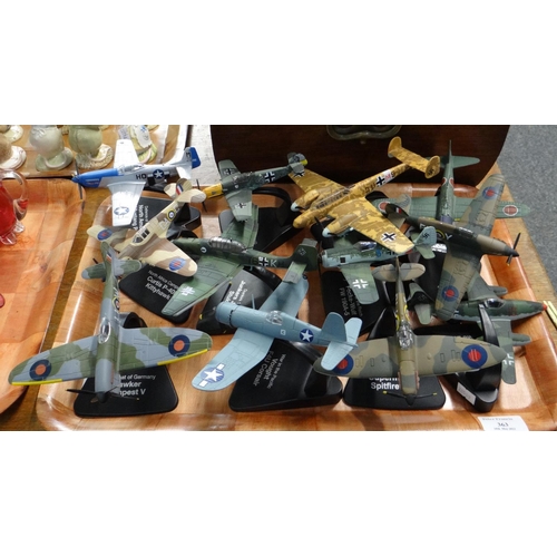 363 - Collection of model diecast planes on plastic bases, to include: the defeat of Germany Hawker Tempes... 