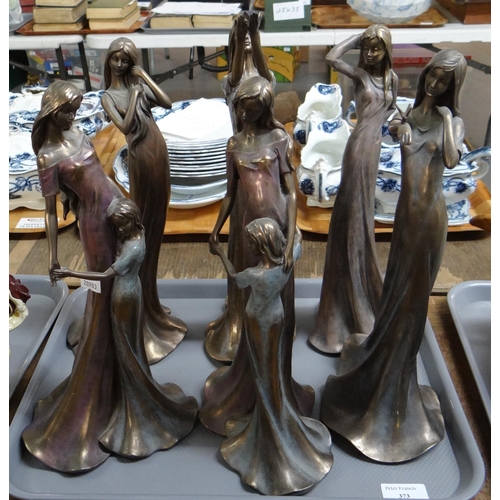 373 - Collection of six bronzed figures and figure groups of women and children, Art Nouveau style.  (6)  ... 