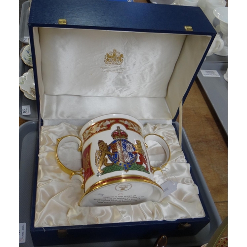 376 - Spode fine bone china loving cup to celebrate the occasion of the 80th Birthday of HM Queen Elizabet... 