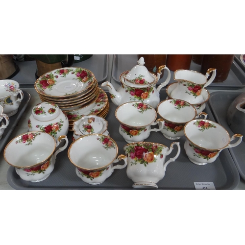 412 - Twenty three piece Royal Albert 'Old Country Roses' tea set.   (B.P. 21% + VAT)