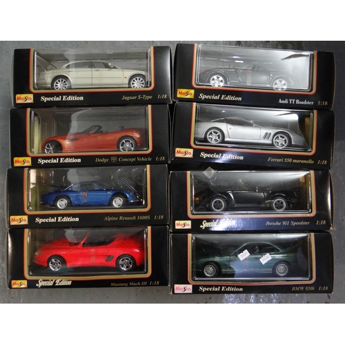 414 - Collection of eight Maistow 1:18 scale model vehicles, all in original boxes.   (B.P. 21% + VAT)