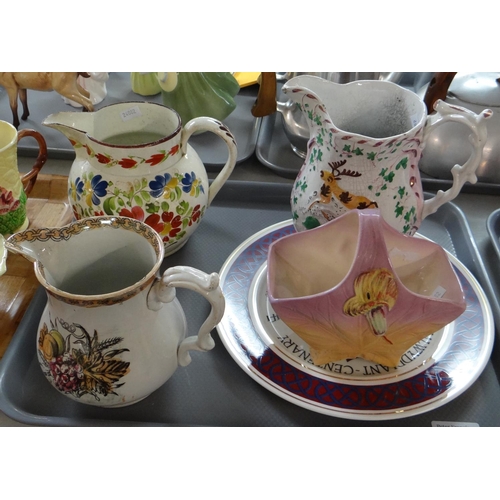 426 - Collection of ceramics, to include: 19th century Staffordshire jug with moulded decoration of a stag... 