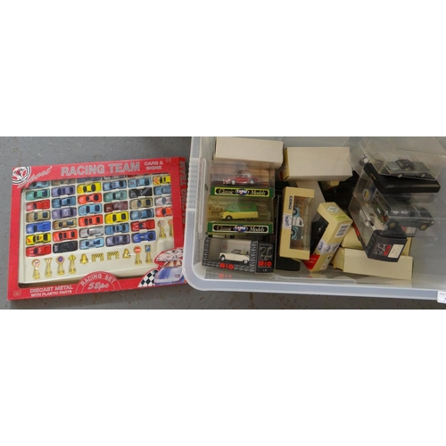 434 - Plastic box of assorted Corgi, Rio and other diecast model vehicles in original boxes together with ... 