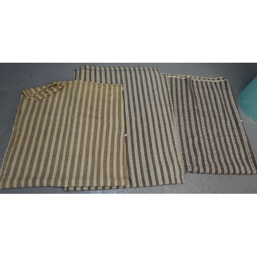 442 - Three antique woollen striped narrow loom blankets. (3)
(B.P. 21% + VAT)