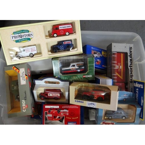 443 - Box of assorted mainly Corgi diecast model vehicles in original boxes together with a Dinky Bedford ... 