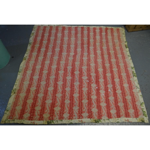 444 - Vintage handmade cotton quilt with striped and floral printed design and patterns sewn in, double si... 