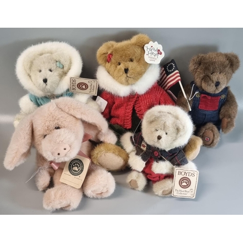 467 - Five modern Boyds teddy bears, to include: 'Alexis', 'Merryweather Crystalfrost', 'Carmela Cocobeary... 