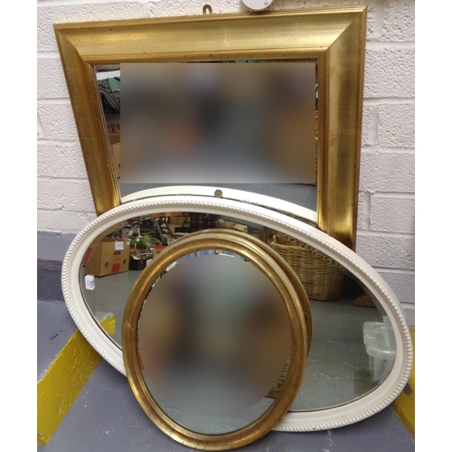 488 - Modern gilt framed mirror of rectangular form together with two oval mirrors.  (3)  (B.P. 21% + VAT)