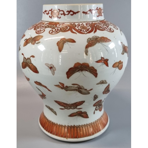 49 - Chinese porcelain baluster jar, the mouth rim decorated all over with 'a hundred butterflies' motif,... 