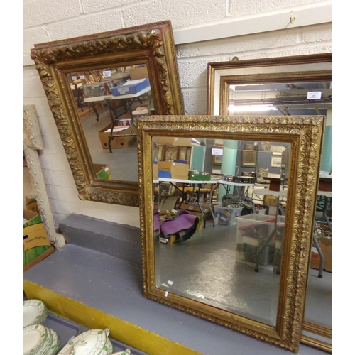 491 - Two similar 19th century gilt framed gesso mirrors, one with bevelled plate, both decorated with mou... 