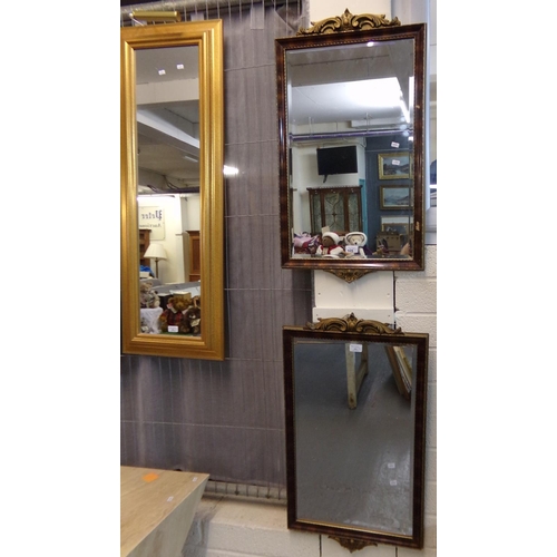 493 - Pair of Regency style bevel plate mirrors with Rococo style scroll mounts.  46x83cm approx.  (2)  (B... 